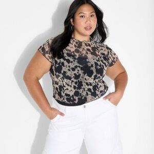 Wild Fable Mesh Baby Tee Cow Print Sheer NWT Size XL